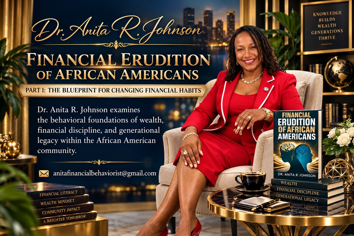 Dr. Anita R. Johnson with her book Financial Erudition of African Americans